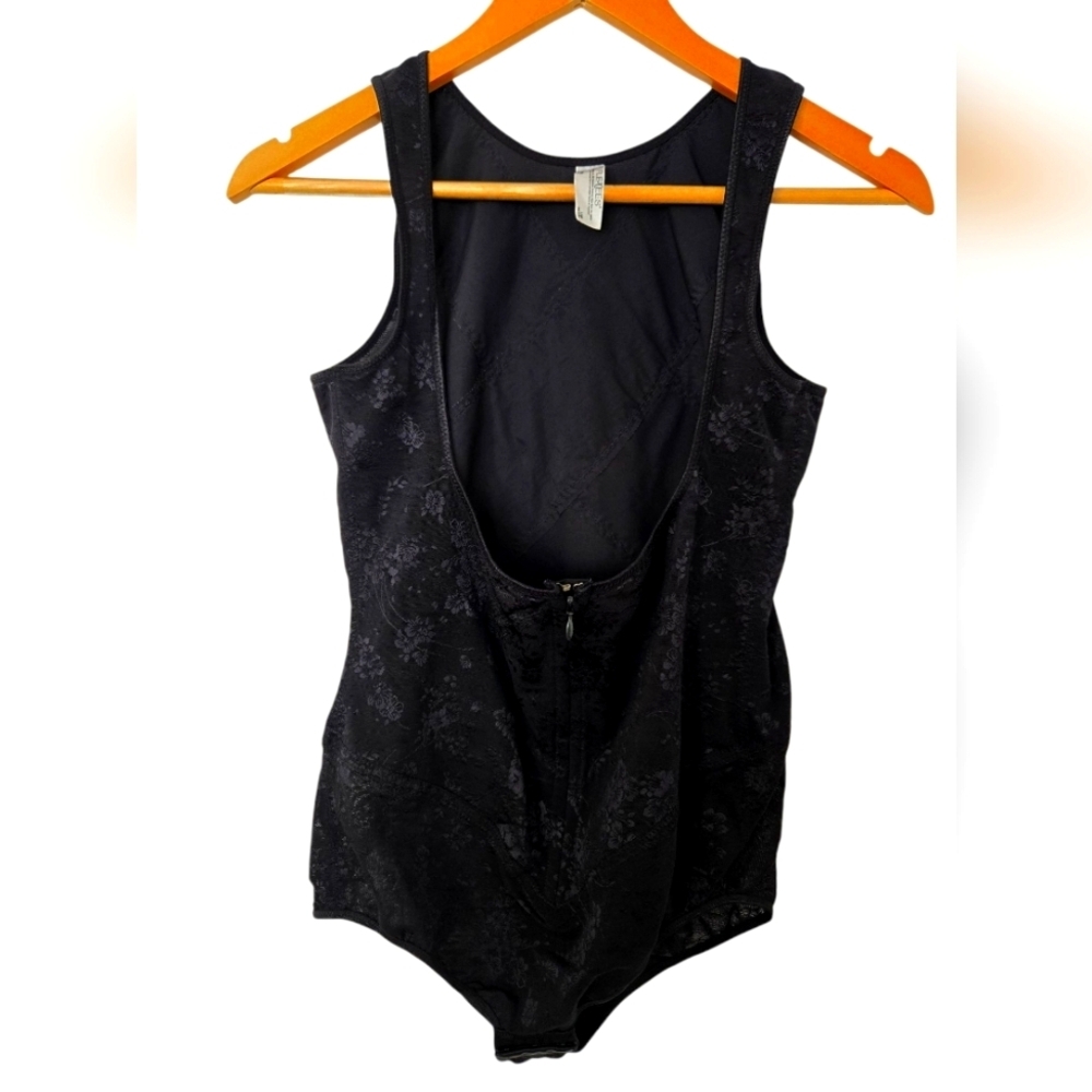 Flexees Black Shaping Bodysuit One Piece with Plunging Neckline Size XL